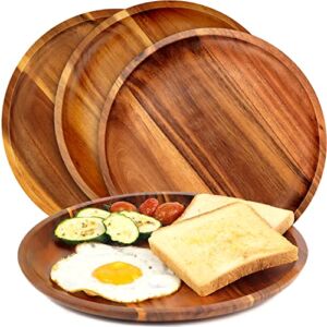 Wooden plates (set of 4-11inch ) Dinner Plates, Acacia Round Wood Plates, Unbreakable Classic Plates, Easy Cleaning & Lightweight for Dishes Snack, Dessert, Housewarming, Christmas Gift