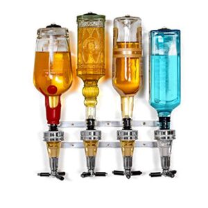 Wyndham House Liquor Dispenser – 4-Bottle Drinks, Alcohol Station – Wall-Mounted Cocktail Tap, Push-Release Valves, Rubber Suction Cups, Home Bar, Man Cave, Bartender Accessories