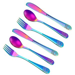 6 Pieces Rainbow Kids Silverware Stainless Steel Child and Toddler Utensils, Children’s Safe Flatware Metal Cutlery Set Includes 2 Children Knives, 2 Forks & 2 Spoons