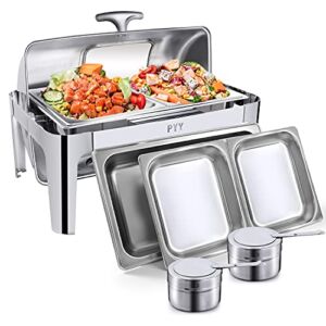 PYY Roll Top Chafing Dish Buffet Set Professional Chaffing Server Set Commercial Chafer Chafers for Catering Rolling Buffet Servers and Warmers (2 Half-Size)