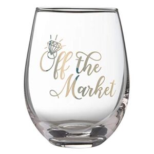 Lillian Rose Bride Engagement Off The Market Stemless Wine Glass (G117 OM), 1 Count (Pack of 1), Clear