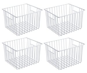 Slideep Freezer Baskets Storage Basket Organizers, Deep Wire Farmhouse Bins Container with Handles for Kitchen, Pantry, Cabinet, Car, Bathroom Pearl White, 4 Pack