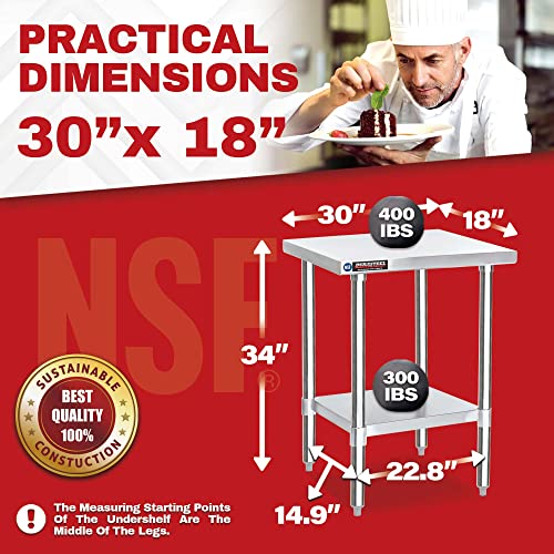 Food Prep Stainless Steel Table – DuraSteel 30 x 18 Inch Commercial Metal Workbench with Adjustable Under Shelf – NSF Certified – For Restaurant, Warehouse, Home, Kitchen, Garage | The Storepaperoomates Retail Market - Fast Affordable Shopping