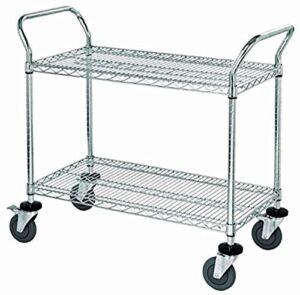 Quantum Storage Systems WRC-2448-2 2-Tier Wire Utility Cart, 2 Wire Shelves, Chrome Finish, 37-1/2″ Height x 48″ Width x 24″ Depth