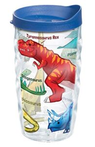 Tervis Made in USA Double Walled Dinosaurs Insulated Tumbler Cup Keeps Drinks Cold & Hot, 10oz Wavy – Blue Lid, Clear