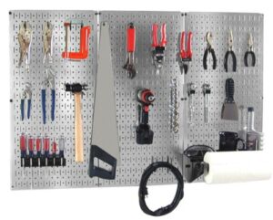 Wall Control 30BAS300GVB 4-Feet Metal Pegboard Basic Tool Organizer Kit with Galvanized Toolboard and Black Accessories
