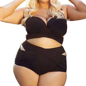 Bikini Women’s Two Piece Plus Size Swimsuits High Waist Cross Sexy Push Up Cut Out Bathing Suits (XL, Black)