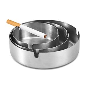 3 Pcs Ashtrays for Cigarettes, Tabletop Round Ash Tray, Stainless Steel Smoking Ashtrays for Weed, Ash Tray Holders Accessories Set for Cigarette, Home, Hotel, Restaurant, Indoor, Outdoor