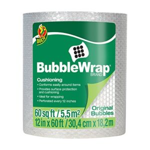 Duck Brand Bubble Wrap Roll, Original Bubble Cushioning, 12″ x 60′, Perforated Every 12″ (1061835), Clear
