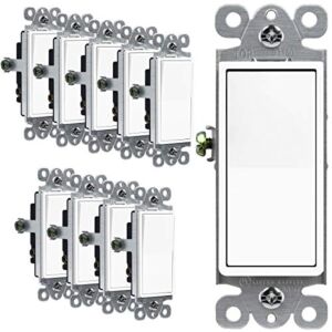 ENERLITES 3-Way Decorator Paddle Rocker Light Switch, Gloss Finish, Single Pole or Three Way, 3 Wire, Grounding Screw, Residential Grade, 15A 120V/277V, UL Listed, 93150-W-10PCS, White (10 Pack)