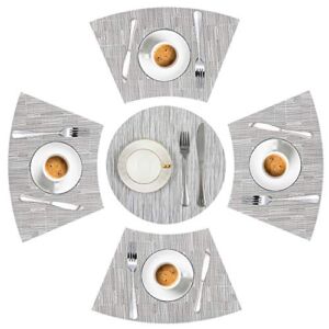 LYPER Round Table Placemats Set of 5, Wedge Decorative Placemats with Centerpiece Woven Vinyl Heat Resistant Non-SlipTable Mats for Farmhouse Restaurant Hotel – 44×28 cm/Diameter 32cm (Silver Grey)