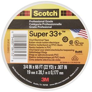 Scotch Super33 7100002398 Super 33+ Vinyl Electrical Tape, 3/4 in x 66 ft, Black, 66′