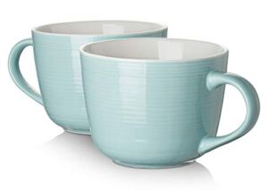 DOWAN Coffee Mug, Ceramic Soup Mugs with Handles, 17 Oz Wide Large Coffee Mugs Set of 2, Mug for Latte, Cappuccino, Tea, Green Coffee Mugs Dishwasher & Microwave Safe