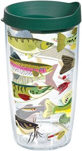 Tervis Freshwater Fish and Lures Tumbler with Wrap and Hunter Green Lid 16oz, Clear