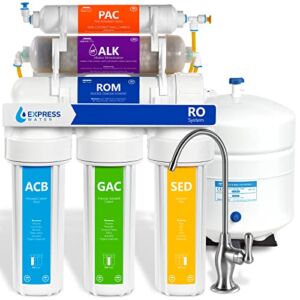 Express Water – ROALK5D Reverse Osmosis Alkaline Water Filtration System – 10 Stage RO Water Filter with Faucet and Tank – Under Sink Water Filter – with Alkaline Filter for Added Essential Minerals – 50 GPD