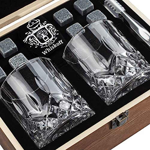 𝗕𝗘𝗦𝗧 𝗚𝗜𝗙𝗧: Gifts for Men Dad – Whiskey Glass Set of 2 – Mens Gifts for Christmas – Bourbon Whiskey Stones Wood Box Gift Set – Includes Crystal Whisky Glasses, Rocks for Scotch Wisky Burbon | The Storepaperoomates Retail Market - Fast Affordable Shopping