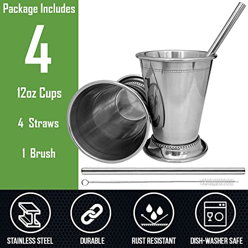 Mint Julep Cups Set of 4 with Straws – Stainless Steel Mint Julep Cup – Mint Julep Glasses – Mint Julep Set – 12oz Commercial Grade | The Storepaperoomates Retail Market - Fast Affordable Shopping