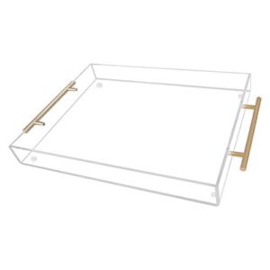 HIIMIEI Acrylic Serving Tray 12×16 Inch, Clear Trays with Gold Handles, Decorative able Tray for Coffee, Appetizer, Breakfast, Bathroom, Vanity