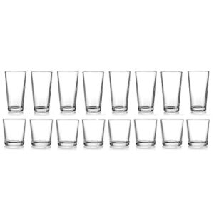 Drinking Glasses Set Of 16, 8 Highball Glasses (17oz.), 8 Rocks Glass Cups (13 oz.), By Glaver’s-Beer Glasses, Water, Juice, Cocktails.