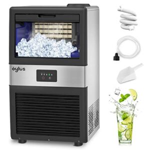 Commercial Ice Maker Machine, OYLUS 70 lbs/24H Stainless Steel Ice Cube Machine with 10 lbs Bin Ice Storage Capacity Easy Control Under Counter Free Standing for Home, Bar and Offices 120V