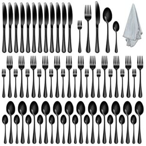 KONIGEEHRE 60 PCS Black Silverware Set for 12, Stainless Steel Flatware Cutlery Set For Home Restaurant Hotel, Kitchen Utensils Set, Mirror Polished, Dishwasher Safe
