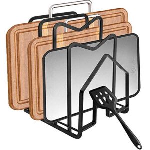 Cutting Board Organizer, Chopping Board Holder Stand Pot Lid Storage Rack for Kitchen Countertop Cabinet Flat Steel 4.92″ x 5.71″ x 8.47″ (Black)
