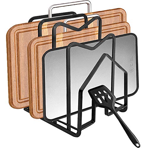 Cutting Board Organizer, Chopping Board Holder Stand Pot Lid Storage Rack for Kitchen Countertop Cabinet Flat Steel 4.92″ x 5.71″ x 8.47″ (Black) | The Storepaperoomates Retail Market - Fast Affordable Shopping