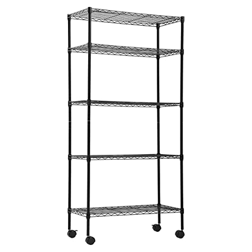Dlewmsyic Wire Shelving with Wheels, 5 Layer 750 Lbs Capacity 60″ Hx30 Lx14 W Metal Storage Shelf, Black | The Storepaperoomates Retail Market - Fast Affordable Shopping