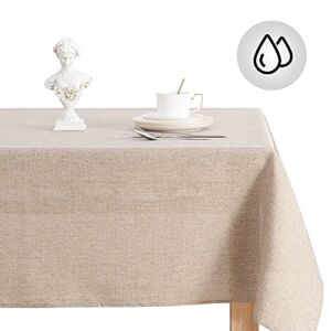KGORGE Waterproof Linen Tablecloth Rectangle, Spillproof Wrinkle Free Rustic Wipeable Table Cover for Kitchen Coffee Buffet Banquet Table, 60 x 84 inch, Tassel, Seats 6 to 8