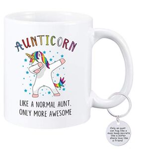 Aunticorn Funny Coffee Mug Unicorn Aunt Gift Mug PLUS Aunt Gift Keychain Best Aunt Ever Gifts from Niece or Nephew 11 Oz Double Sided Mug for Aunts, Mother, Grandma
