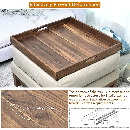KINGCRAFT 24 x 24 inches Ottoman Tray Extra Large Black Walnut Wood Trays with Handles Square Wooden Solid Serving Tray for Oversized Ottoman Home Breakfast in Bed Tea Coffee | The Storepaperoomates Retail Market - Fast Affordable Shopping