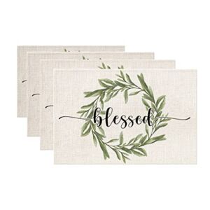 Easter Blessed Placemats 18×12 Inches Seasonal Wreath Spring Decor Holiday Farmhouse Indoor Vintage Theme Gathering Dinner Party Decorations
