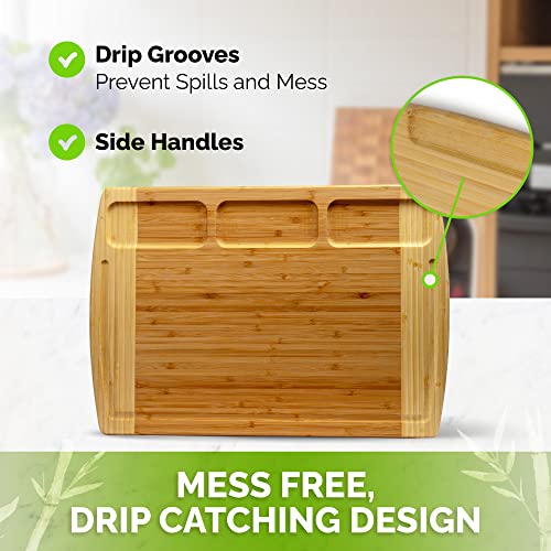Greener Chef Organic Bamboo Cutting Board for Kitchen with Built-In Compartments and Juice Groove – Wooden Chopping Board for Meat, Cheese Charcuterie Board with Handles, (Medium and XL) | The Storepaperoomates Retail Market - Fast Affordable Shopping