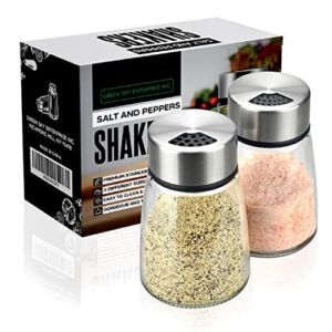 Elegant Salt and Pepper Shakers with Adjustable Pour Holes – Set of 2 – Premium Stainless Steel and Glass – Perfect Spice Dispenser Set for Your Delicious Meals