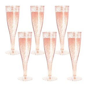 MR.FOAM Disposable Champagne Flutes,6PC Rose Gold Glitter Plastic Champagne Glasses for Parties Plastic Champagne Flutes Cups Plastic Toasting Glasses,Mimosa,Wedding and Shower Party Supplies 6.5 OZ