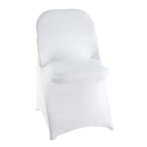 White Spandex Folding Chair Covers – 50 PCS Weddding Events Party Decoration Stretch Elastic Chair Covers Good (White, 50)