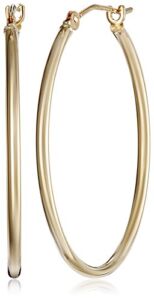 10k Yellow Gold Polished Hoop Earrings, (1″ Diameter)