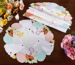 Easter Bunnys Placemats Set of 4 , Cutwork Embroidered Floral and Bunnys Dresser Scarf Table Topper ,Home Kitchen Dining Tabletop Decoration,Spring Color (Placemat 14″ Set of 4, Easter Bunny-3)