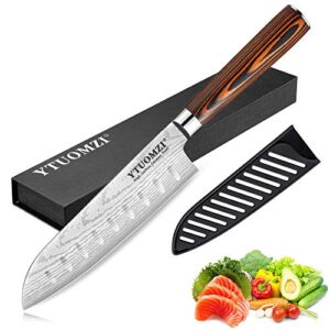 Ytuomzi Santoku Knife with Sheath, 7 Inch Japanese Classic Kitchen Knife German High Carbon Stainless Steel Chef’s Knife for Home and Restaurant (7-inch Santoku Knife)