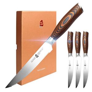 TUO Steak Knife Set of 4, Serrated Steak Knife 5 Inch Sharp Table Knives Durable Dinner Knife Boxed Set, Forged German Stainless Steel Full Tang Pakkawood Handle, Fiery Phoenix Series with Gift Box