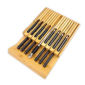 In-Drawer Bamboo Knife Block Holds Knife Block Holds Organizer Without Knives Knife Holder for Kitchen Counter (Original, 16 holder)