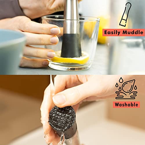 GEONOMIA Muddler for Cocktails – 8 Inch Stainless Steel Cocktail Muddler with Grooved Nylon Head – Fruit Crusher for Creating Delicious Mojitos and Other Fruit Based Drinks | The Storepaperoomates Retail Market - Fast Affordable Shopping
