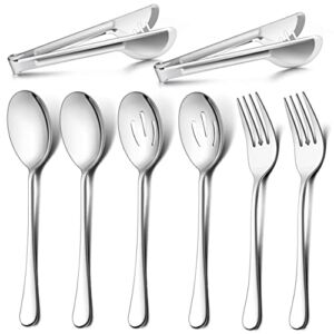 LIANYU 3 Large Serving Spoons, 3 Slotted Serving Spoons, 3 Serving Forks, 3 Serving Tongs, Buffet Catering Serving Spoons Fork Tongs, 12-Piece Stainless Steel Serving Utensils, Dishwasher Safe