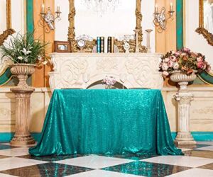 Eternal Beauty 60 X 102-Inch Sequin Tablecloth Wedding Banquet Party Christmas Table Cover, Teal
