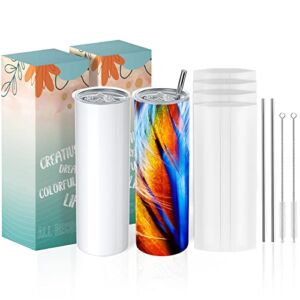 2Pack Sublimation Tumblers 20oz Skinny, Stainless Steel Double Wall Sublimation Tumbler Blank with Straw and Shrink Wrap Films for Birthday/Christmas/Valentine’s Day Gift