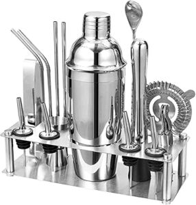 HBlife Bartender Kit 21 Piece Cocktail Shaker Set with Stand, All-Inclusive Bar Set Include 25 oz Cocktail Shaker and Cocktail Booklet, Bar Accessories for The Home Bar Set