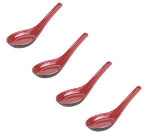 JapanBargain 2384×4, Set of 4 Asian Japanese Chinese Wonton Soba Rice Pho Ramen Noodle Soup Spoons, Black/Red