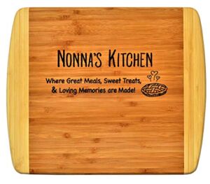 Nonna Gift – Nonna’s Kitchen Where Great Meals Sweet Treats & Loving Memories are made – Engraved 2-Tone Bamboo Cutting Board Grandma Christmas Birthday Mothers Day Design Decor & Usage (11.5×13.5)