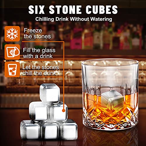 Whiskey Glasses Set for Men, Whiskey Stones Gift Box Includes 2 Crystal Whiskey Glasses & 6 Stainless Steel Chilling Cubes for Scotch Bourbon,Idea for Husband Dad Birthday, Anniversary Fathers Day | The Storepaperoomates Retail Market - Fast Affordable Shopping