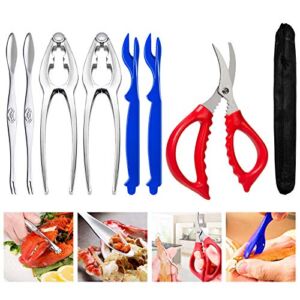 Crab and Lobster Tools – Crab Leg Crackers and Picks Set, Picks Knife for Crab, Shellfish Scissors Nut Cracker, Stainless Steel Seafood Utensils Crackers & Forks Cracker
